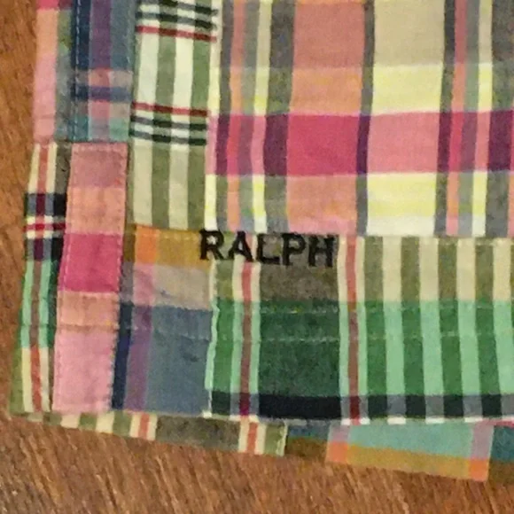 Vintage Lauren Ralph Lauren Madras Plaid Patch Shorts 0 - Picture 4 of 7